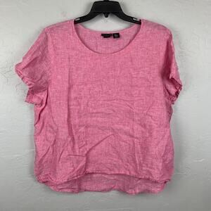 Tahari Linen Top Womens 2X Pink 100% Linen Short Sleeve Boxy Lagenlook